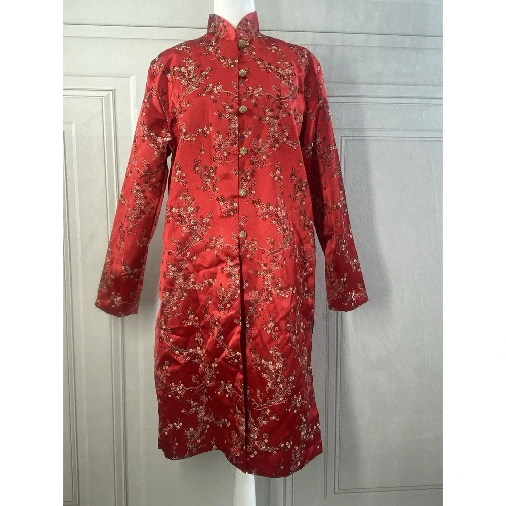 Vintage Ruth Norman NY Womens Jacket Medium Kimono Style Red Floral Made USA‎
